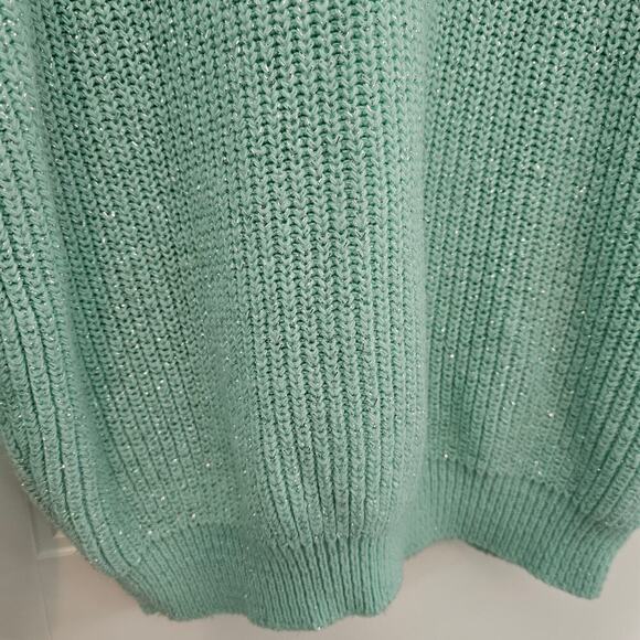 Vintage 80s Metallic Sweater Womens Large Knit Blue Mock Neck Coquette Grandma - Picture 4 of 8